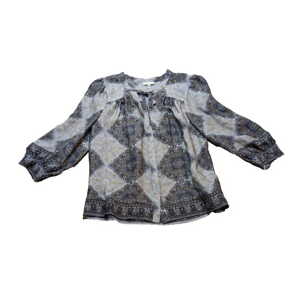 Joie Hartford Tie Neck 3/4 Sleeve Top Blouse in Multi-Color Medallion Silk Sz M - Picture 1 of 11